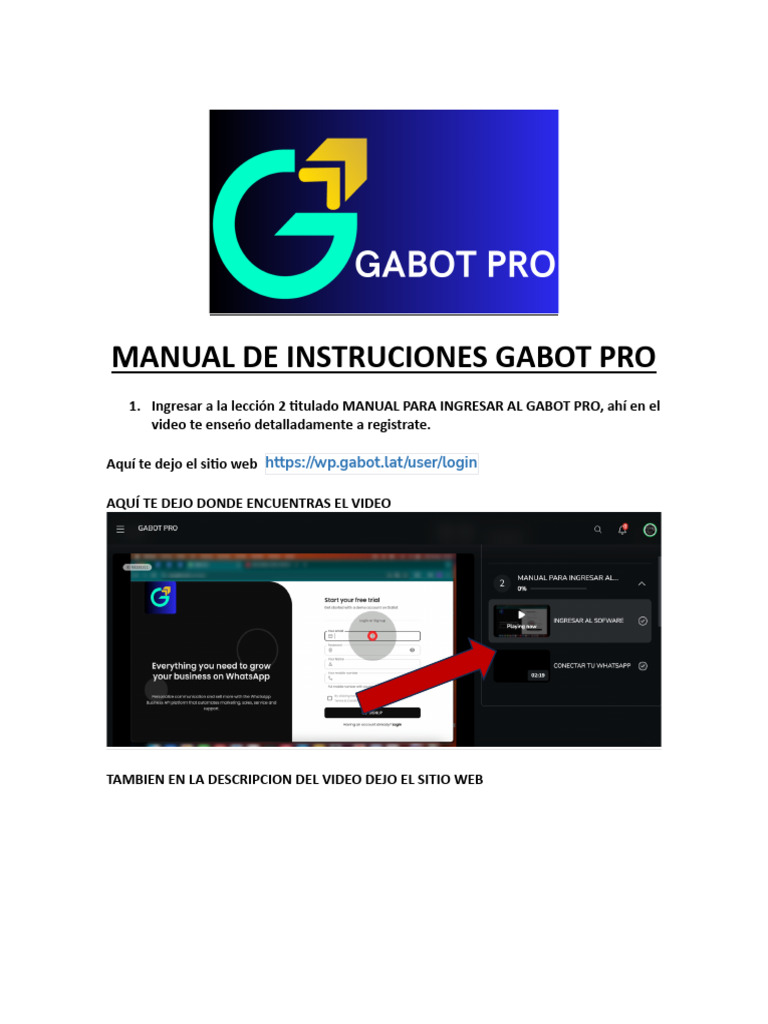 Manual de Instruciones Gabot Pro | PDF