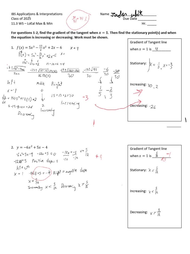 Local Max & Min Analysis Worksheet | PDF | Gradient | Mathematical Physics