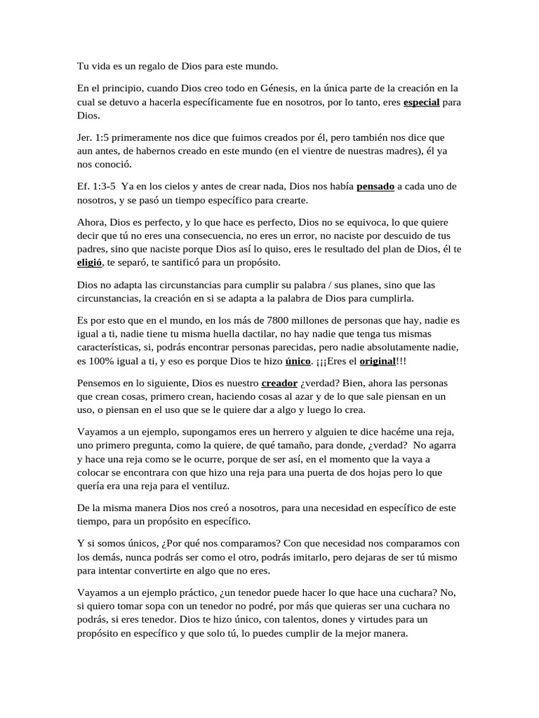 Tu Vida Es Un Regalo de Dios | PDF