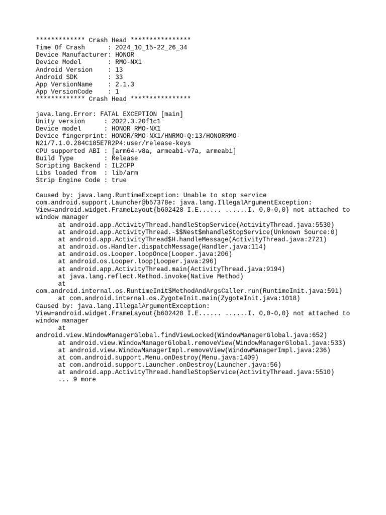Honor RMO-NX1 Crash Report Analysis | PDF