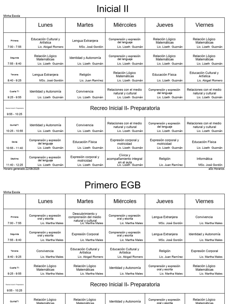 Horario Escolar 2025: EGB y Preparatoria | PDF | Investigación ...