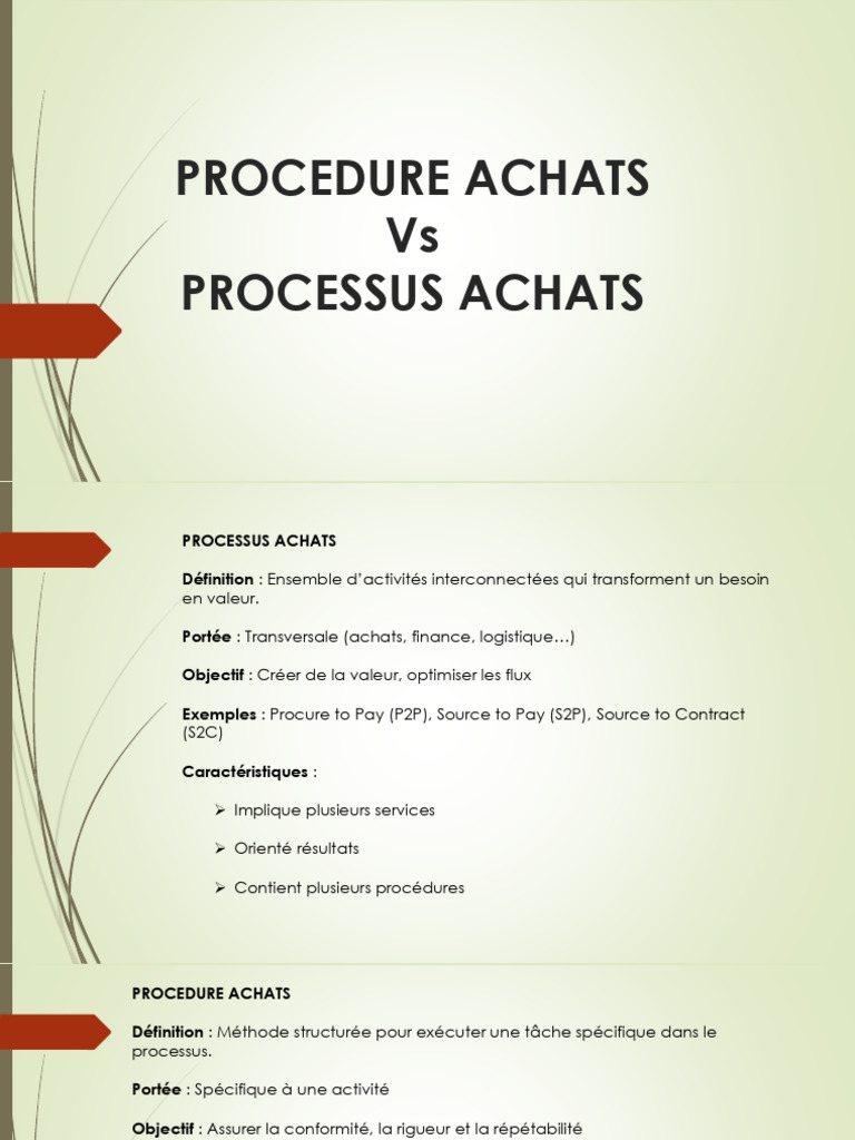 Différences entre Processus et Procédure Achats | PDF