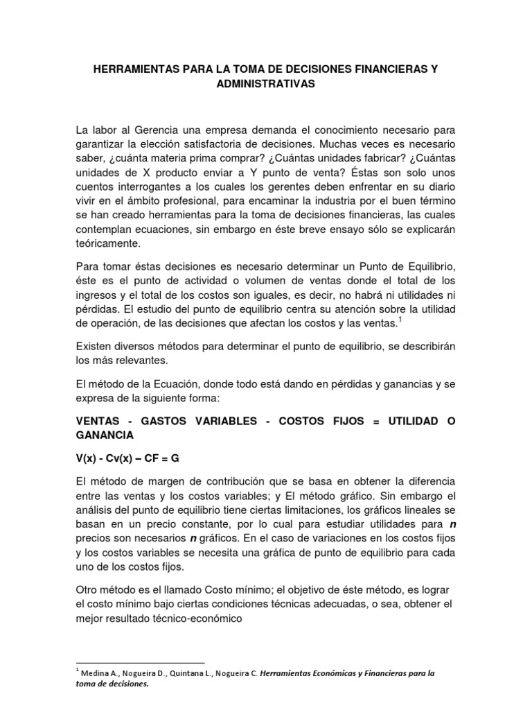 Herramientas para Decisiones Financieras | PDF | Toma de decisiones ...