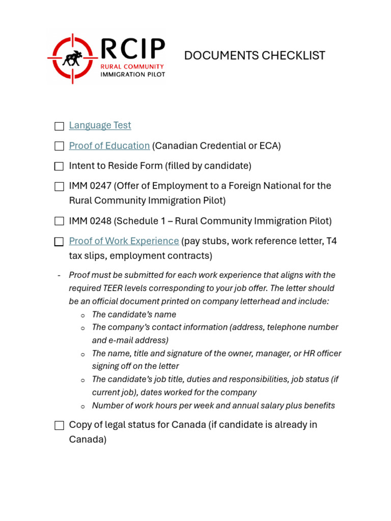 Rural Immigration Document Checklist | PDF