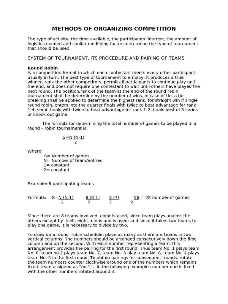 Tournament Organization Methods Explained | PDF | Tournament | Play ...