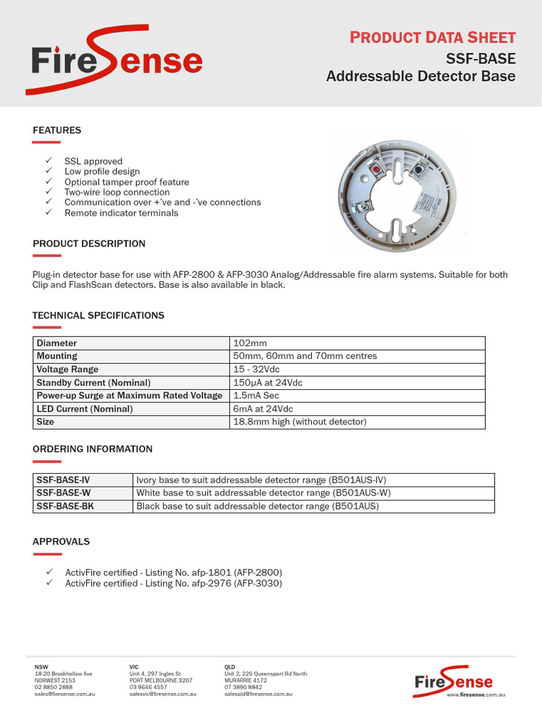 FLASHSCAN Addressable Detector Base - SSF-BASE | PDF