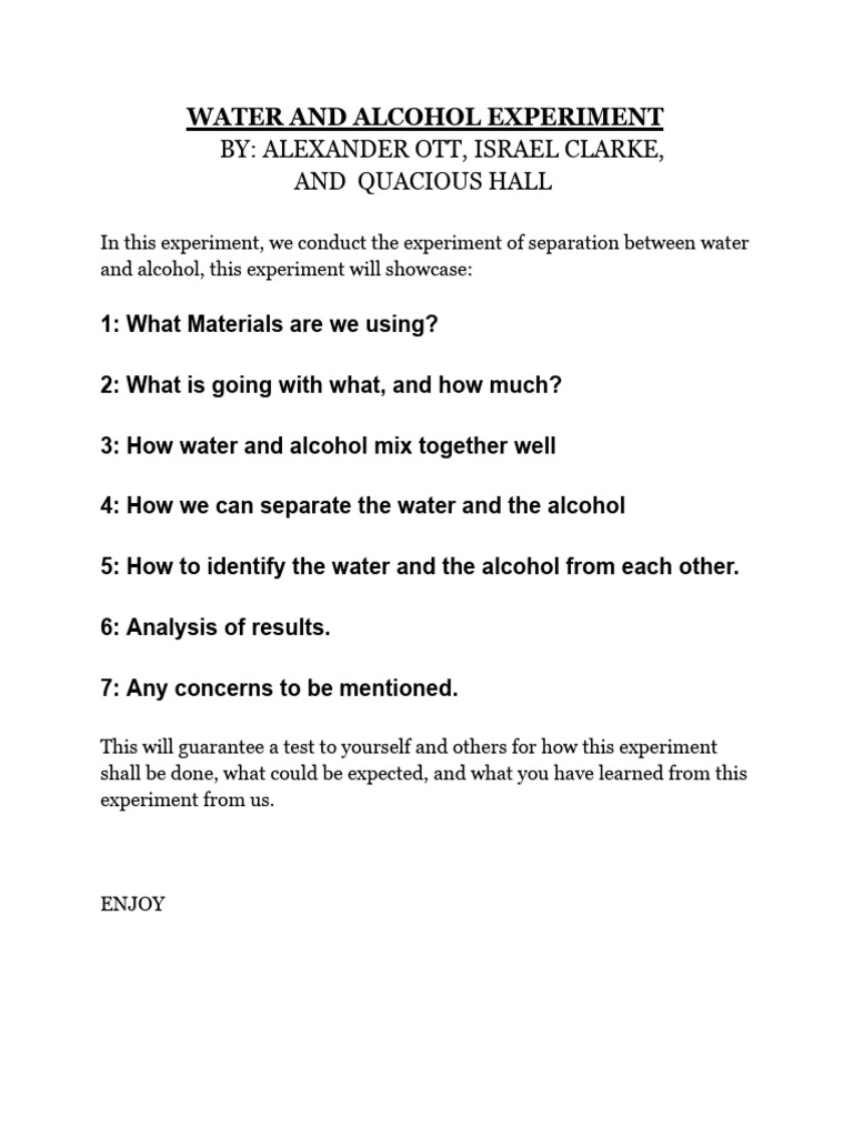Water and Alcohol Separation Experiment | PDF | Water | Ethanol