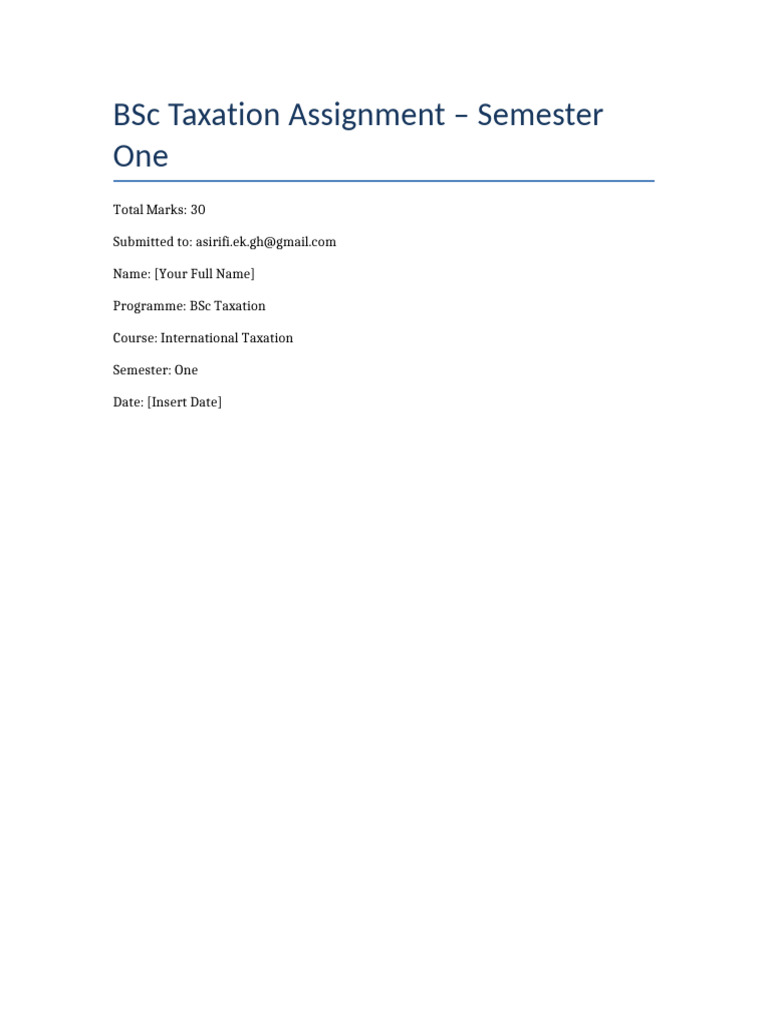 BSC Taxation Assignment Semester One Answered | PDF | Taxes ...