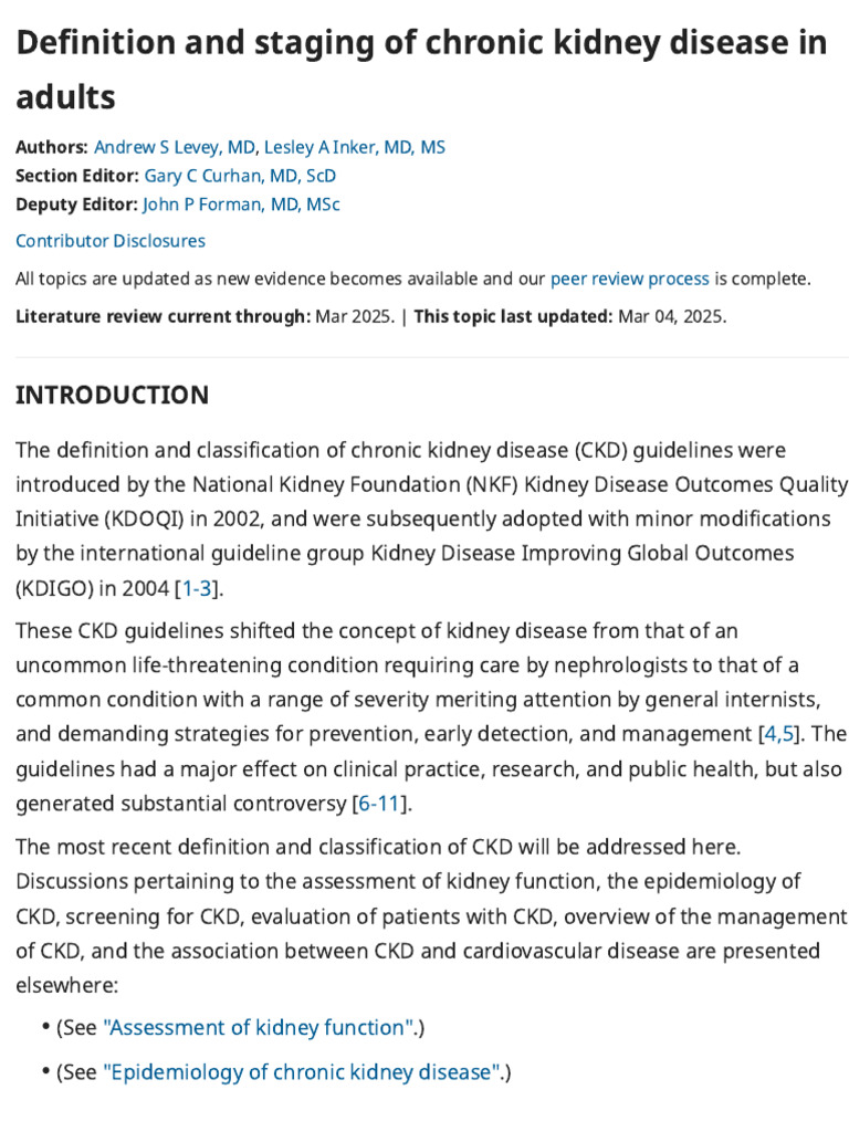 Chronic Kidney Disease: Definition & Staging | PDF | Chronic Kidney ...