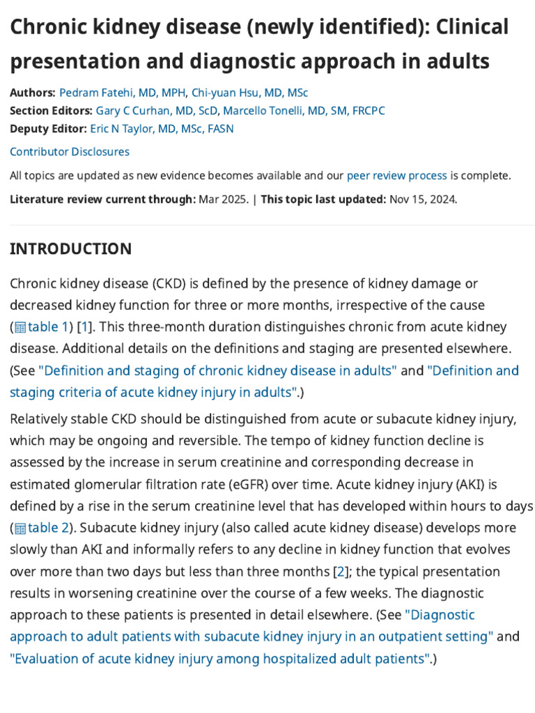 Chronic Kidney Disease: Diagnosis Guide | PDF | Chronic Kidney Disease ...