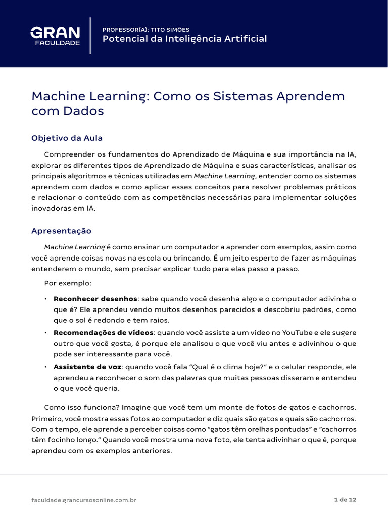 Fundamentos de Machine Learning na IA | PDF | Aprendizado de máquina ...