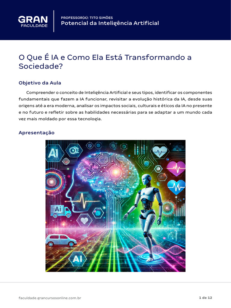 Apostila - O Que É IA e Como Ela Está Transformando A Sociedade | PDF ...