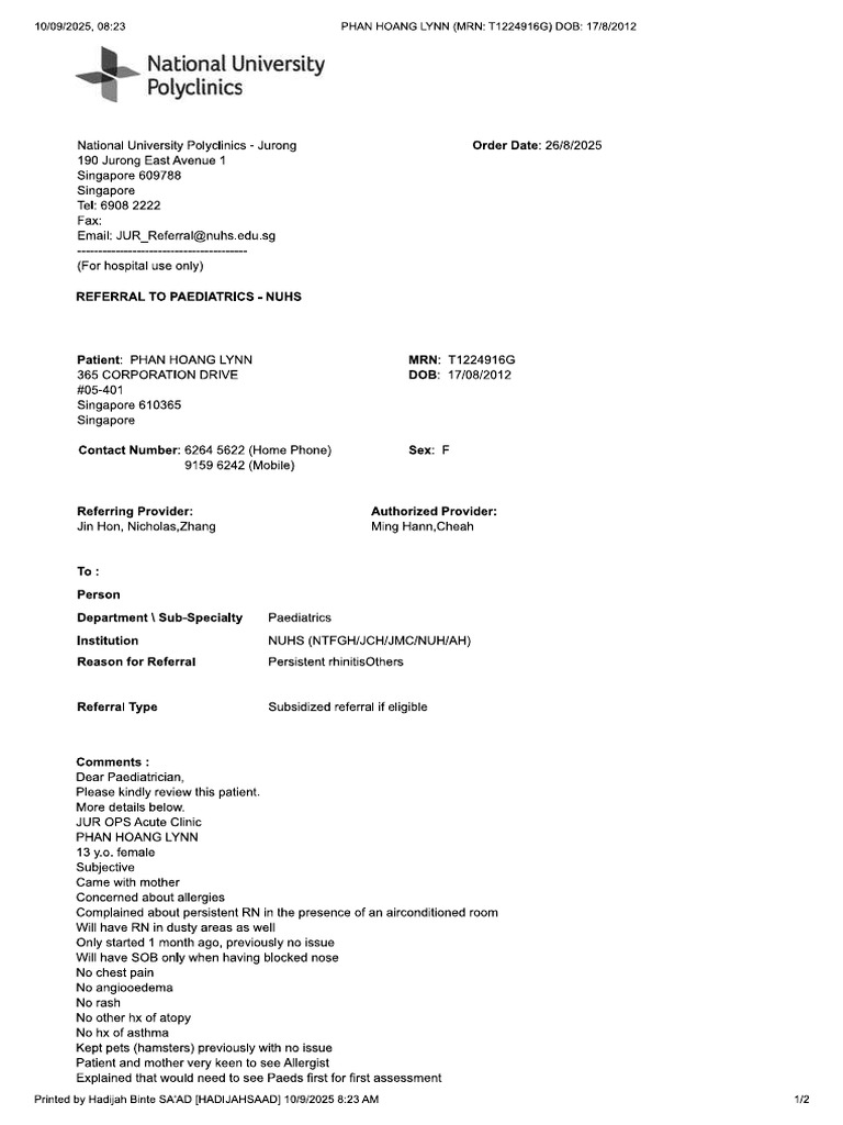 Referral Letter Dated 26082025 - Txxxx916g | PDF