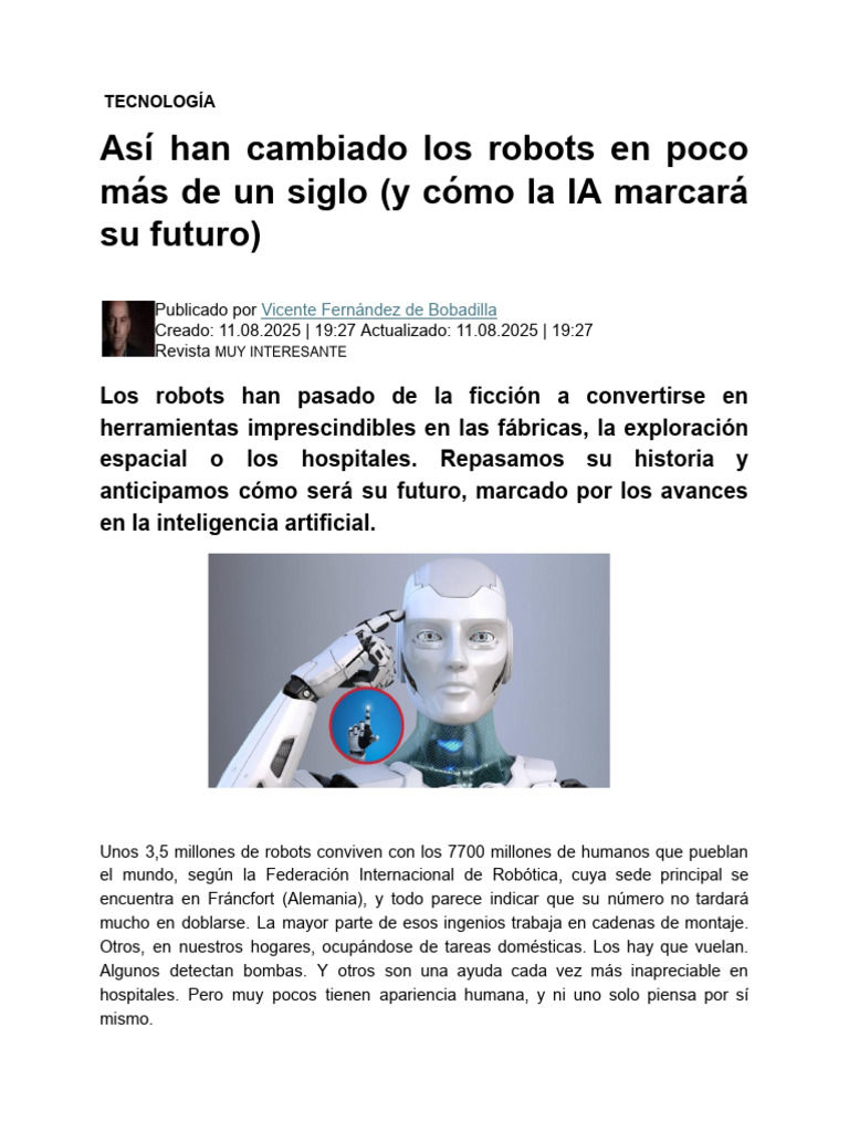 Evolución de los Robots y su Futuro AI | PDF | Robot | Robótica