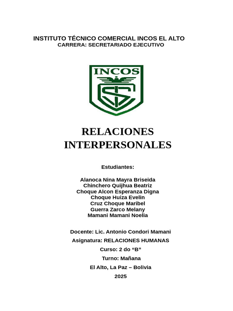 Relaciones Interpersonales: Instituto Técnico Comercial Incos El Alto ...