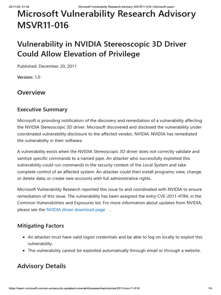 Microsoft Vulnerability Research Advisory MSVR11-016 | PDF | Computing ...