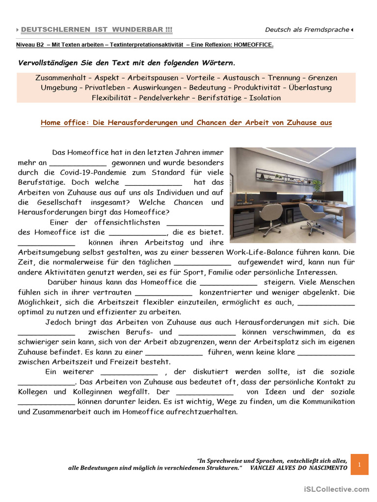 B2 - Mit Texten Arbeiten - Homeoffice | PDF