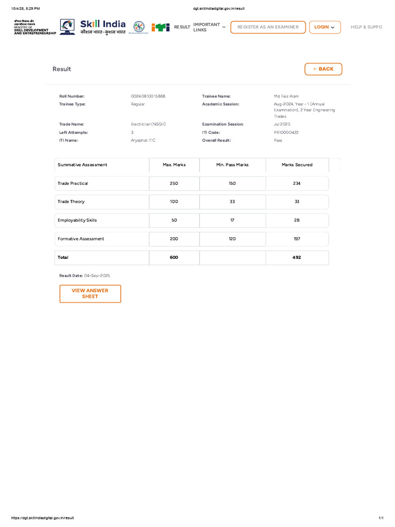 MD FAIZ ITI DGT - Skillindiadigital.gov - in - Result | PDF ...