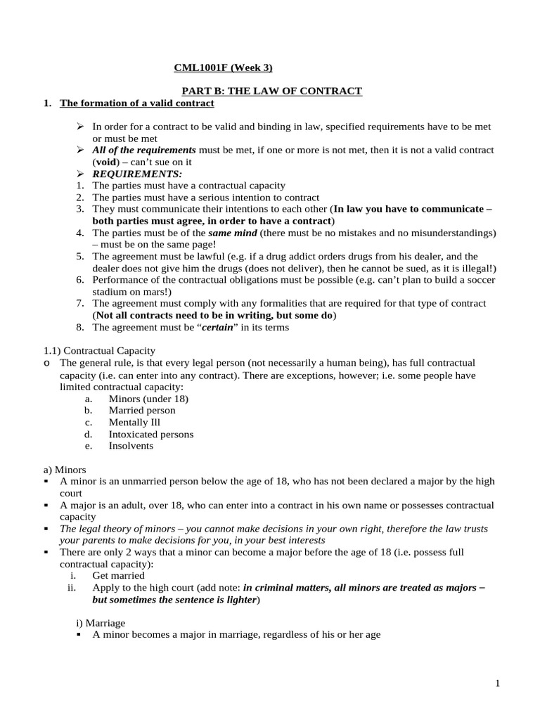 Bus+Law+Notes+-+week+3+ 05+-+09+mar+07 | PDF | Minor (Law) | Marriage