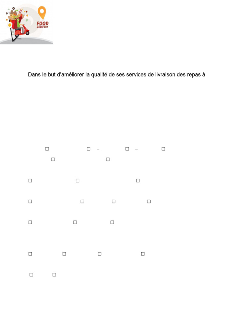 Questionnaire de satisfaction client Food Delivery | PDF