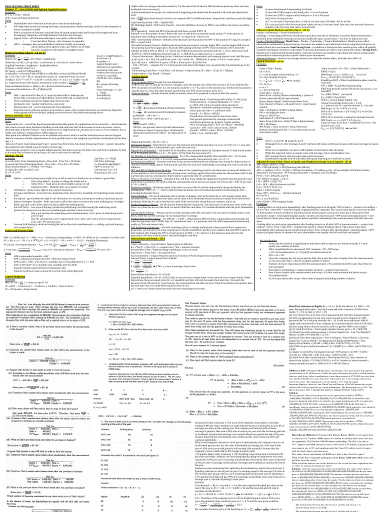Fnce 100 Final Cheat Sheet | PDF | Net Present Value | Present Value