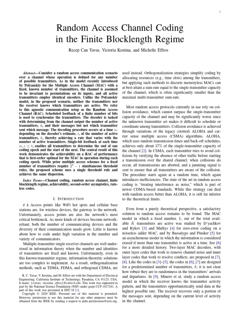 Random Access Channel Coding Insights | PDF | Channel Access Method ...