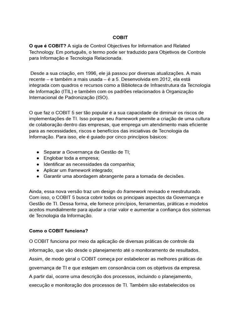 Entenda o COBIT 5 para Governança de TI | PDF | Cobit | Tecnologia da ...