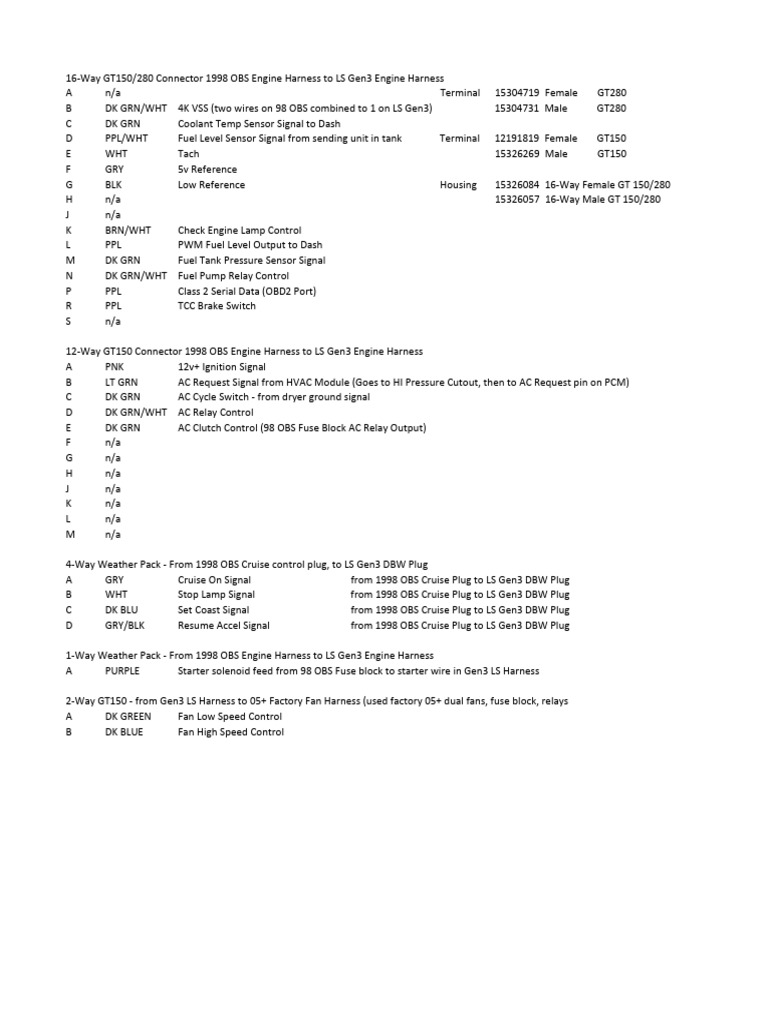 16-Way GT150/280 Connector LS Swap Guide | PDF | Electrical Engineering ...