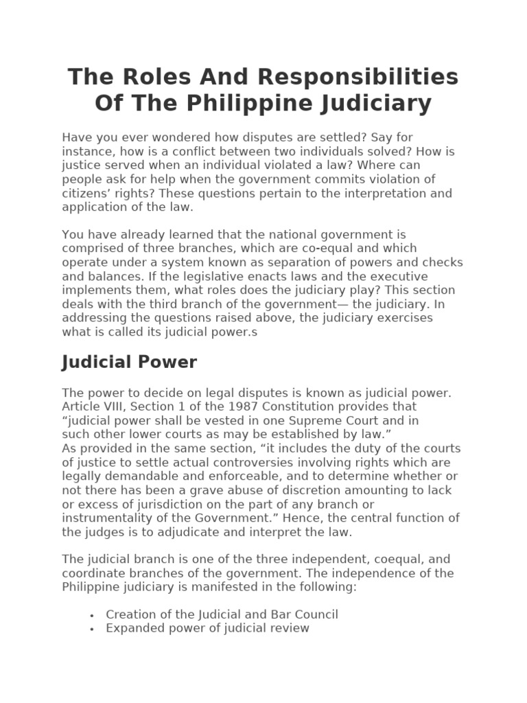 Philippine Judiciary Roles Explained | PDF | Judiciaries ...