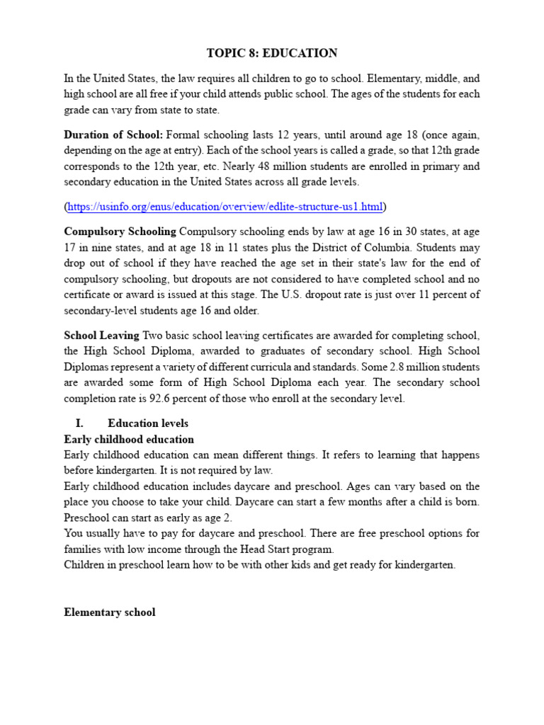 Overview of U.S. Education System | PDF | Schools | Middle Schools