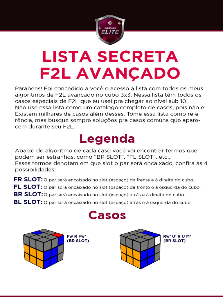 Algoritmos F2L Avançado para Cubo 3x3 | PDF