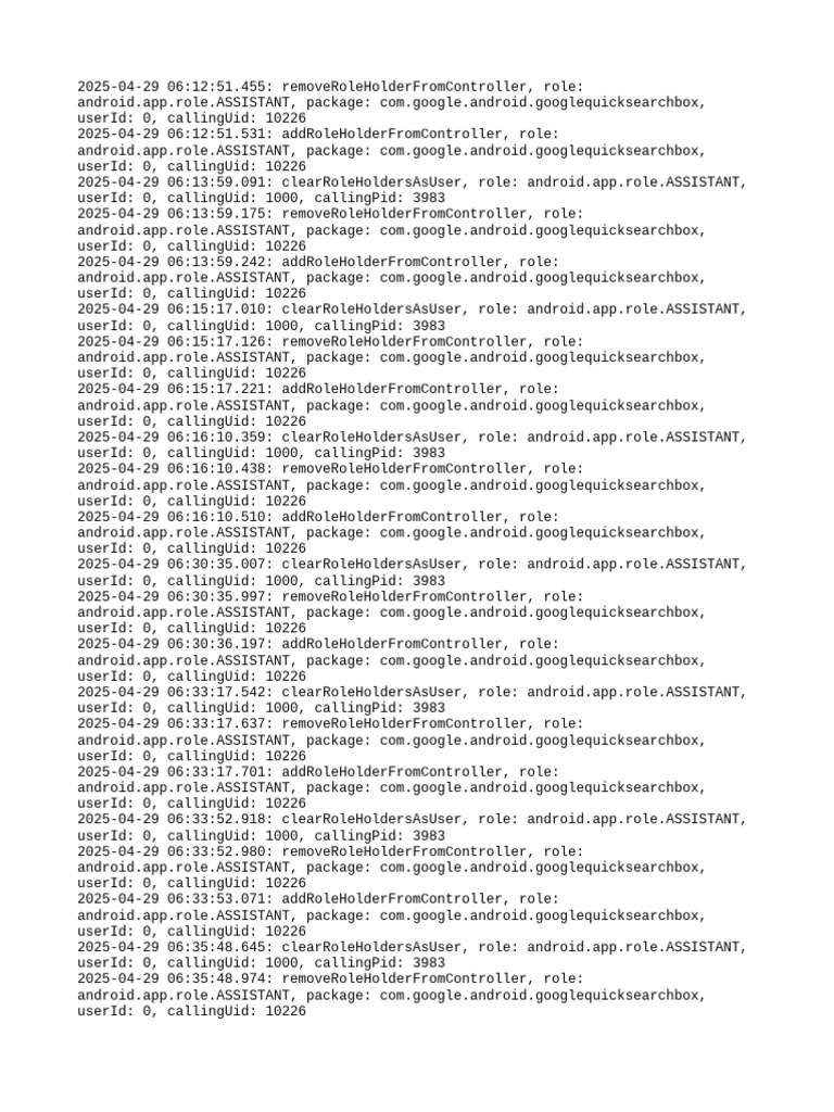 Android Assistant Role Management Logs | PDF | Unix | Utility Software