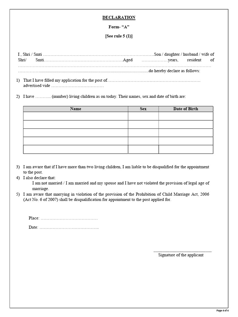 Child Marriage Declaration Form A | PDF