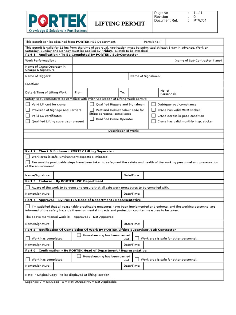 PTW 04 Lifting Permit | PDF