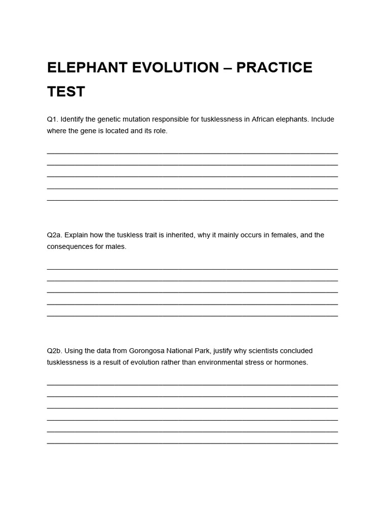 Elephant Evolution - Practice Test | PDF | Evolution | Natural Selection