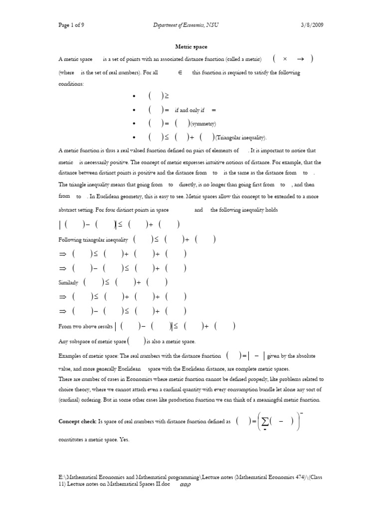 Understanding Metric Spaces in Economics | PDF | Topology | Set ...