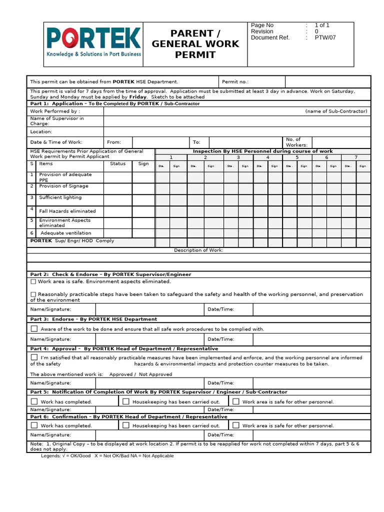 PTW-07 Parent General Work Permit | PDF | Safety