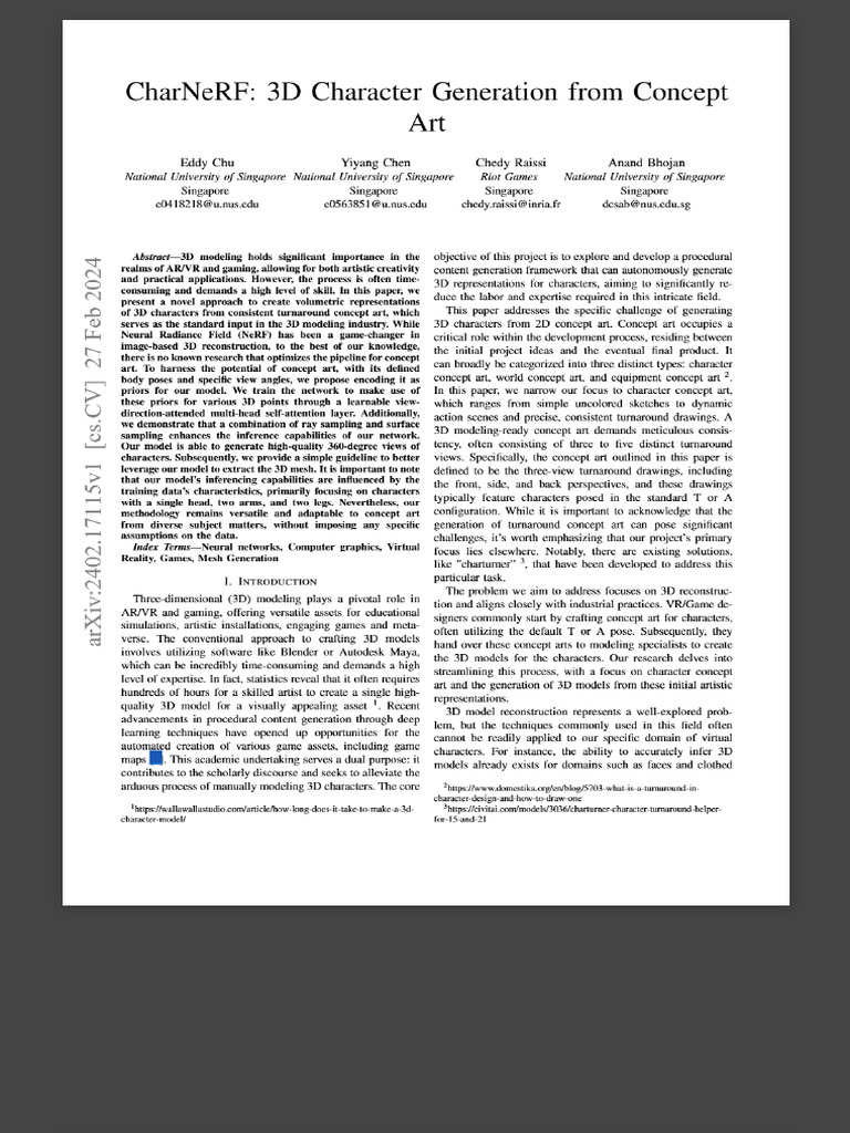 (PDF) CharNeRF - 3D Character Generation From Concept Art - Semantic ...