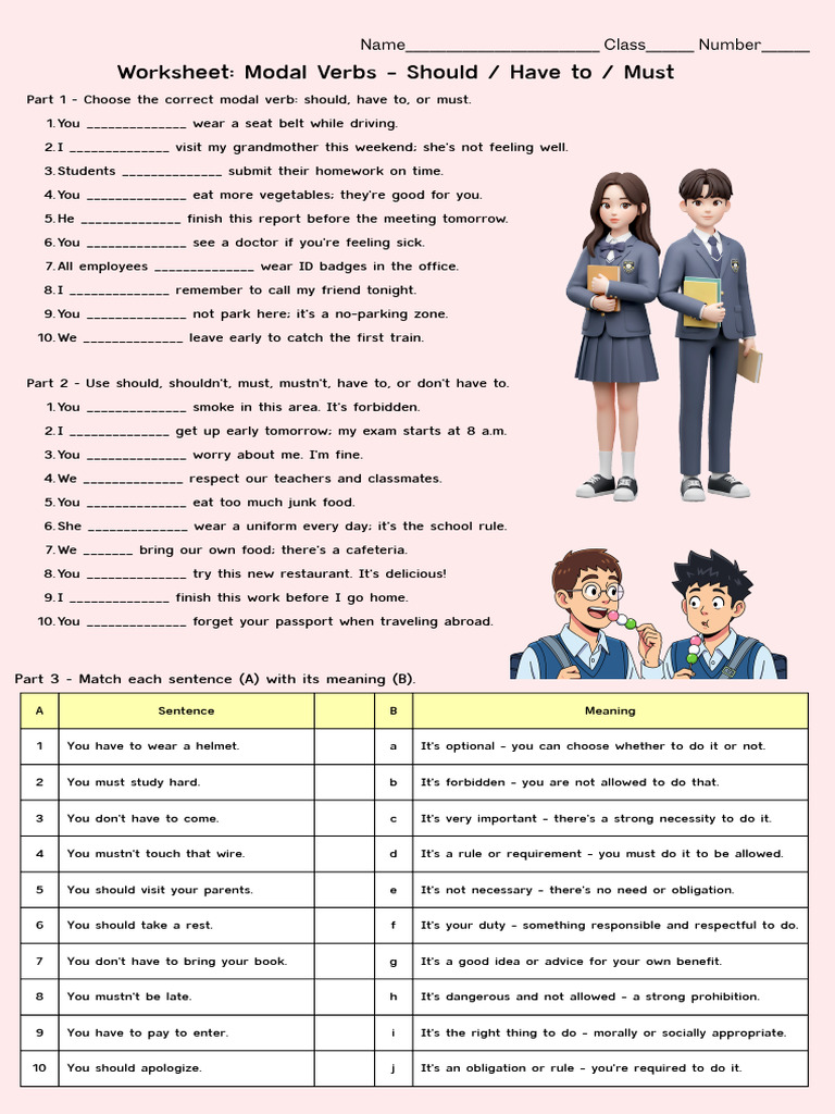 Modal Verbs Worksheet: Should & Must | PDF | Chess Openings | Chess
