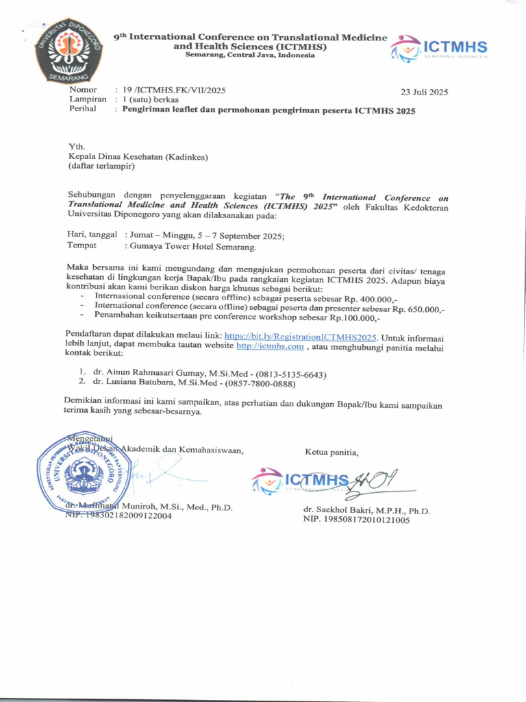 Surat Pengiriman Peserta Ictmhs 2025 | PDF
