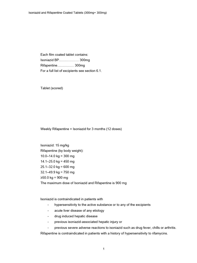 Isoniazid & Rifapentine 300mg Tablets | PDF | Tuberculosis | Benzodiazepine