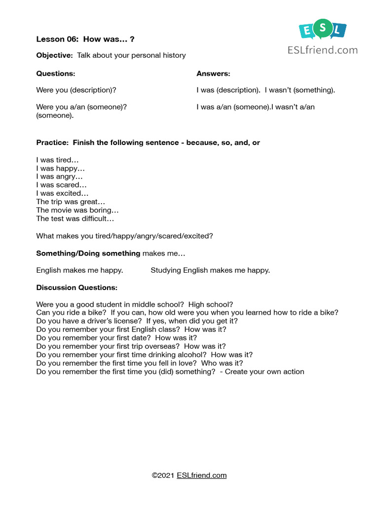 Beginner.lesson06.HowWas | PDF