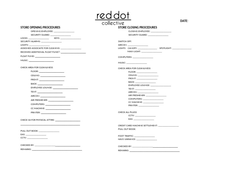 Store Opening and Closing Checklist | PDF