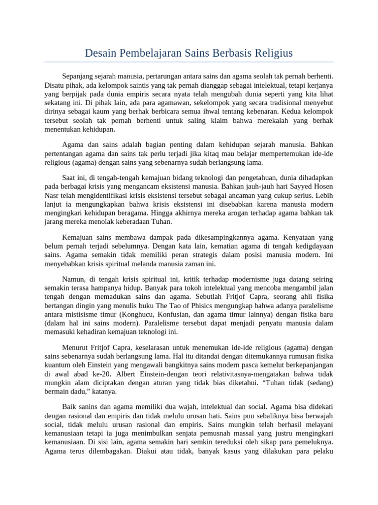 Integrasi Sains dan Agama dalam Pendidikan | PDF