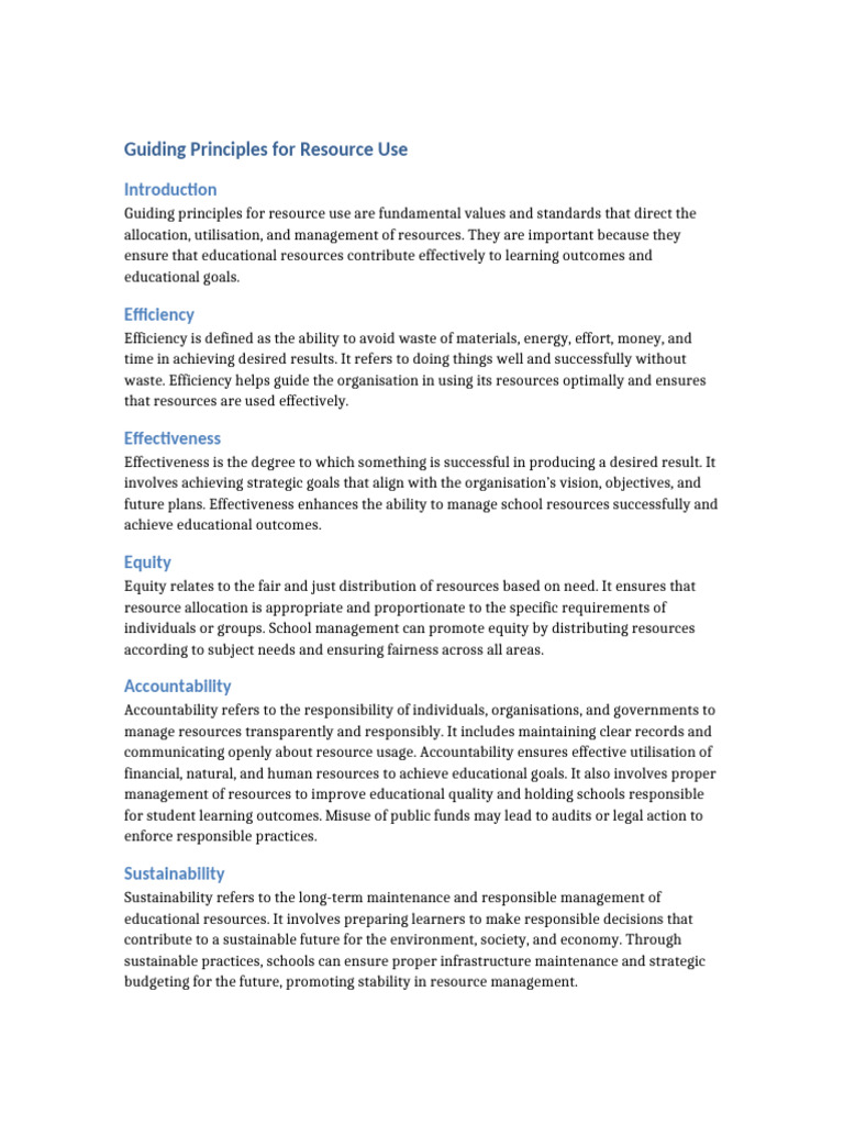 Principles for Effective Resource Use | PDF | Sustainability | Resource