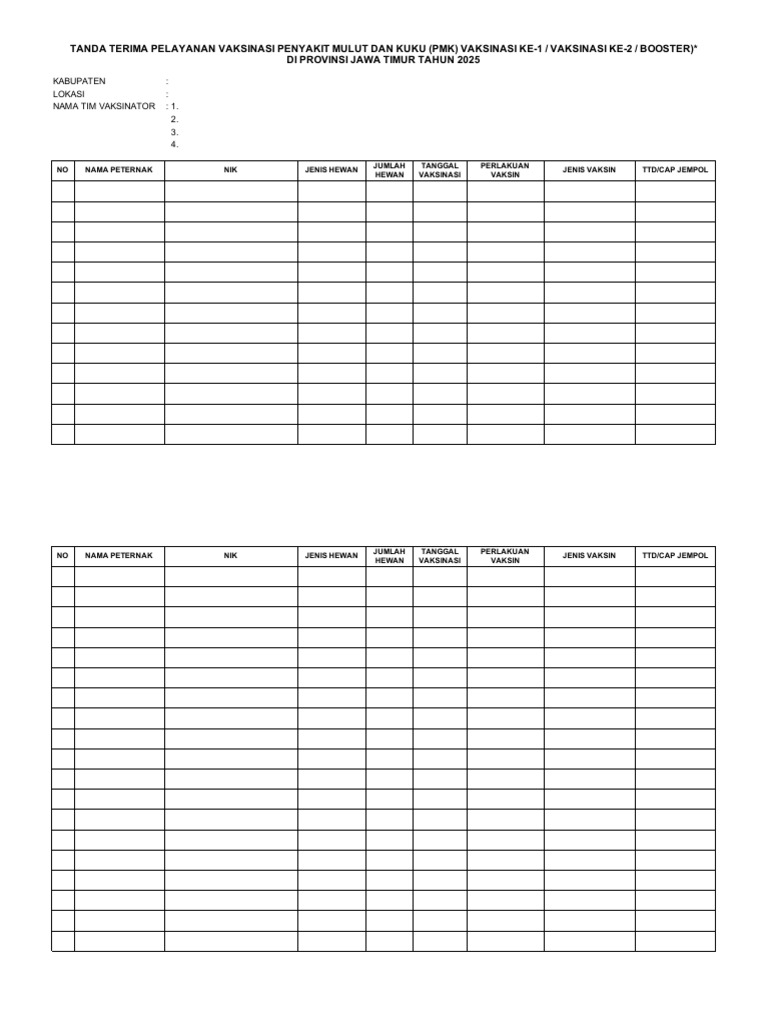 2025 Form Vaksin PMK TTD DRH Dhitus 3lb | PDF
