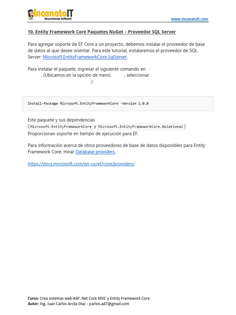 Instala EF Core con SQL Server en ASP.NET | PDF
