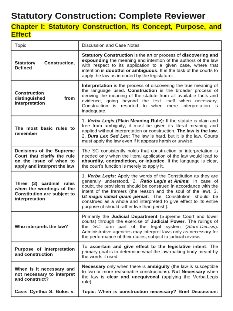 Statutory Construction: Key Concepts Explained | PDF | Statutory ...