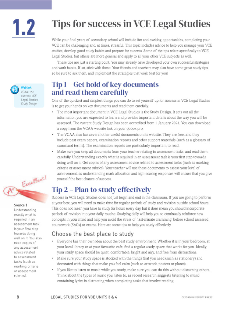 VCE Legal Studies Success Tips | PDF