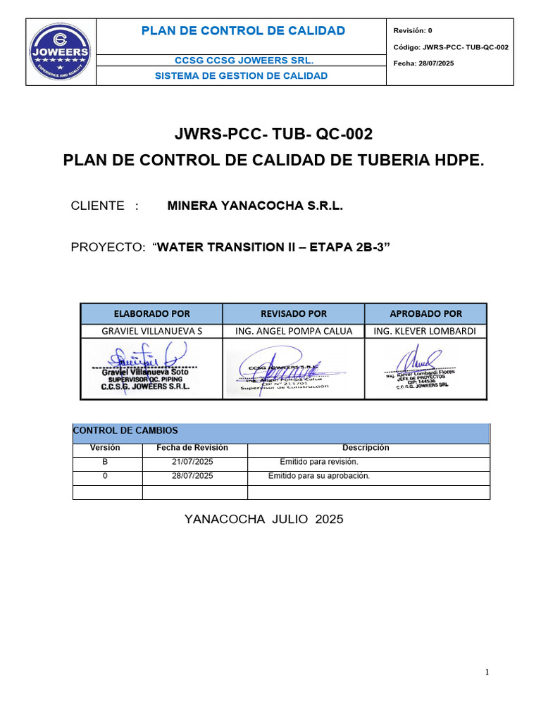 Plan de Control de Calidad HDPE | PDF | Calidad (comercial) | Sistema ...